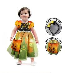 Fantasia Halloween Bebê Menina Vestido Bruxa Com Bolsa e Tiara - Fanta
