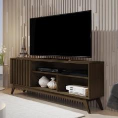 Rack Para TV até 55 Polegadas Pés Madeira Maciça Retrô Ripado Malbec W