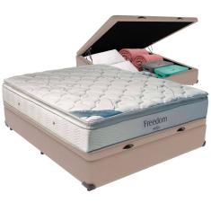 Cama Box Baú Bege e Colchão Freedom Molas Ensacadas Casal Ortobom