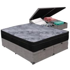 Cama Box Baú Cinza e Colchão Airtech Pampa Molas ensacadas Queen Ortobom