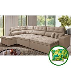 Sofá De Canto Retrátil E Reclinável Esquerdo 3,40x2,36m Molas Cama Inbox Espanha Velusoft Bege