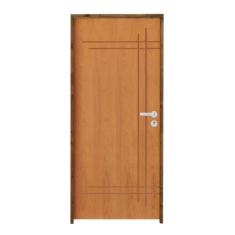 Kit Porta De Madeira Pivotante 210X82Cm Batente 14Cm Fechadura Stilo Cromada Externa 9 Imbuia