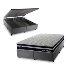 Conjunto Box Baú Cinza Durham Preto 193x203x67 c/ Molas Ensacadas