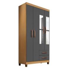 Guarda Roupa Solteiro Modena com Espelho 4 Portas Carvalho Americano G