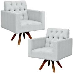 Kit 02 Poltronas Decorativas Giratória Sala Base de Madeira Manu Capit