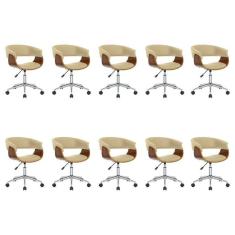 Kit 10 Cadeiras para Escritório Diretor Giratória Regulável Turim Nude