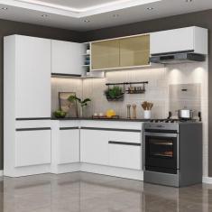 Armário Cozinha Completa de Canto Veneza Multimóveis V2087, Branco/Pre