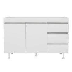 Balcão de Cozinha Lux Para Pia de 120cm 100%MDF Sem Tampo 02 Portas e 03 Gavetas Branco - Abmaza