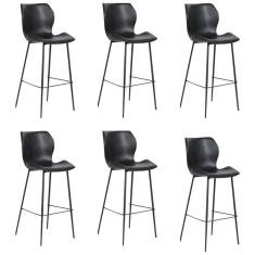 Kit 6 Banquetas Alta Com Encosto Para Bancada Cozinha Penha R02 Sintético Preto - Mpozenato