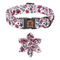 Coleira de cachorro MR. CHUBBYFACE Dia dos Namorados com flor - linda coleira de algodão rosa rosa, coleira ajustável para cães meninos e meninas com fivela de metal para cães pequenos, médios e