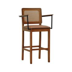 Banqueta Alta Bistrô Lyon C Braços Madeira Maciça Encosto Telinha Amêndoa Assento Estofado Sintético Amêndoa/Marrom