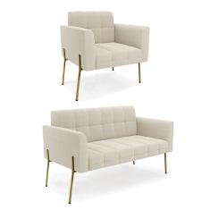 Namoradeira E Poltrona Pé De Ferro Dourado Elisa Bouclê D03 - D`rossi Cor Bege