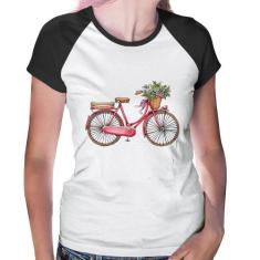 Baby Look Raglan Bicicleta Vintage Romântica - Foca na Moda, Branco, P