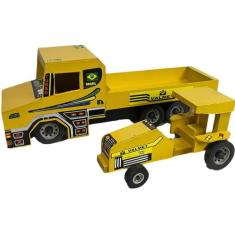 Carrinho Brinquedo Caminhão com Trator de Madeira Infantil - RJ, Amare