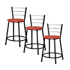 Jogo 3 Banqueta Baixa Ratan Preta Cristal - Lamar Design, Vermelho