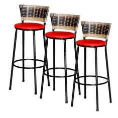 Jogo 3 Banqueta Alta Ratan Hawai Preta Cappuccino Premium - Lamar Desi