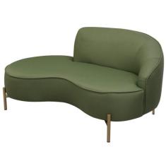 Sofá Curvo 3 Lugares 180cm Braço Esq. Thommy Pés Ouro Linho Verde Clar