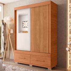 Guarda-Roupa Solteiro Sereno 2 Portas 2 Gavetas com Espelho Freijó/Off White - Caemmun