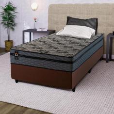 Conjunto Cama Box c/ Molas Ensacadas Montreal Cinza Solteiro 96x203x64
