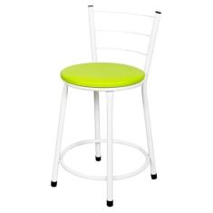 Banqueta Baixa Para Cozinha Branca Assento Verde