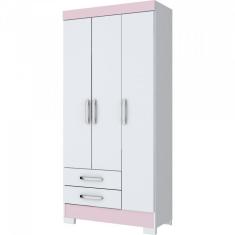 Guarda Roupa 3 Portas 2 Gavetas Briz Branco/branco/rosa