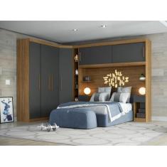 Guarda Roupa Casal Modulado 5 Peças 6 Portas Ipê Wood/Grafite Gênova P