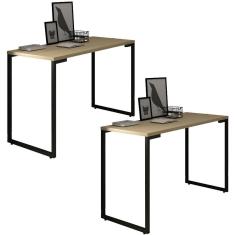Kit 2 Mesas Para Computador Escrivaninha 120cm Estilo Industrial New Port  F02 Nature - Mpozenato