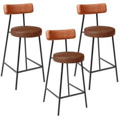 Kit 03 Banquetas Baixa Cozinha Sala Jantar Bancada Milão L02 Couríssimo Camel Marrom - Lyam Decor