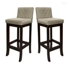 Kit 2 Banquetas Média para Ilha de Cozinha Tóquio Madeira Maciça Matelassê Suede Bege CCS