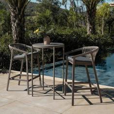 Conjunto Jardim e Varanda 1 Mesa Bistrô 2 Banquetas Refúgio Cabecasa Madeiramadeira Champanhe/Cinza Mesclado