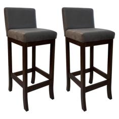 Kit 2 Banquetas Média em Madeira Maciça Estofada Capuccino Melody Suede Cinza