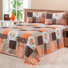 Cobre Leito Colcha Cama Casal Padrão 03 Peças Tecido Piquet Estampado 