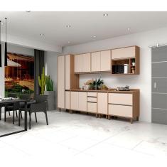 Cozinha Completa 7 Peças com Tampo Connect Lari 12 Portas 5 Gavetas MDF 310cm Mel