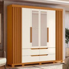 Guarda Roupa Casal Ripado com Espelho 6 Portas 4 Gavetas e Pés Doble A