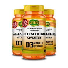 Kit 3 Vitamina D3 2000 Ui Colecalciferol Unilife 60 Cápsulas