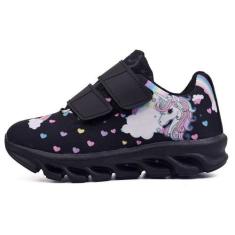 Tenis Infantil De Led Unicornio Calce Facil Meninas LIGHT + Relogio - 