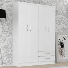 Guarda-roupa Solteiro 4 Portas 2 Gavetas Atalaia At421 Branco - Evidência Móveis