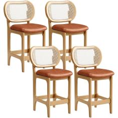 Kit 4 Banquetas Baixa Bar Cozinha Sala De Jantar Betta L02  Tela Couríssimo Camel - Lyam Decor