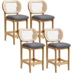 Kit 4 Banquetas Baixa Bar Cozinha Sala De Jantar Betta L02  Tela Linho Cinza Escuro - Lyam Decor