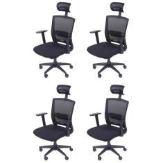 Kit 4 Cadeiras para Escritorio Presidente Nr17 Office 3317 Preto