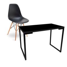 Kit Mesa Para Computador Escrivaninha Porto Preto 120 cm e Cadeira Eif