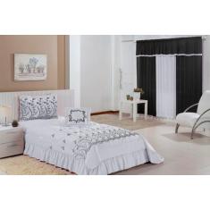 Kit Cobre Leito Solteiro Desejos 04 Peças Bordado com Cortina 2 mts - 