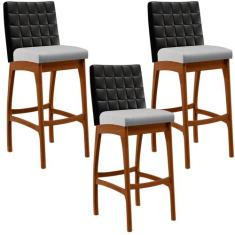 Kit 03 Banquetas Altas Cozinha Sala Jantar Fixa Mila B04 Corano Preto 