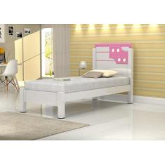 Cama De Solteiro Luíza 0,90 Branco com Rosa - Vitamov