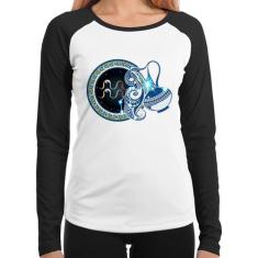 Baby Look Raglan Signo Aquário Astrologia Manga Longa - Foca na Moda, 