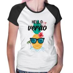 Baby Look Raglan Hello Verão - Foca na Moda, Branco, Preto, P