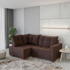 Sofá de Canto 4 Lugares com Chaise 181cm Industrial Suede Marrom Leme 