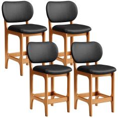 Kit 04 Banquetas Baixa Bar Cozinha E Sala De Jantar Fixa Betta L02 Imbuia Couríssimo Preto - Lyam Decor