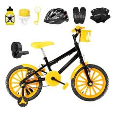 Bicicleta Infantil Aro 16 Nylon Preta e Amarela