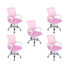 Kit 5 Cadeiras de Escritório Begonia Mesh Ergonômico Rosa